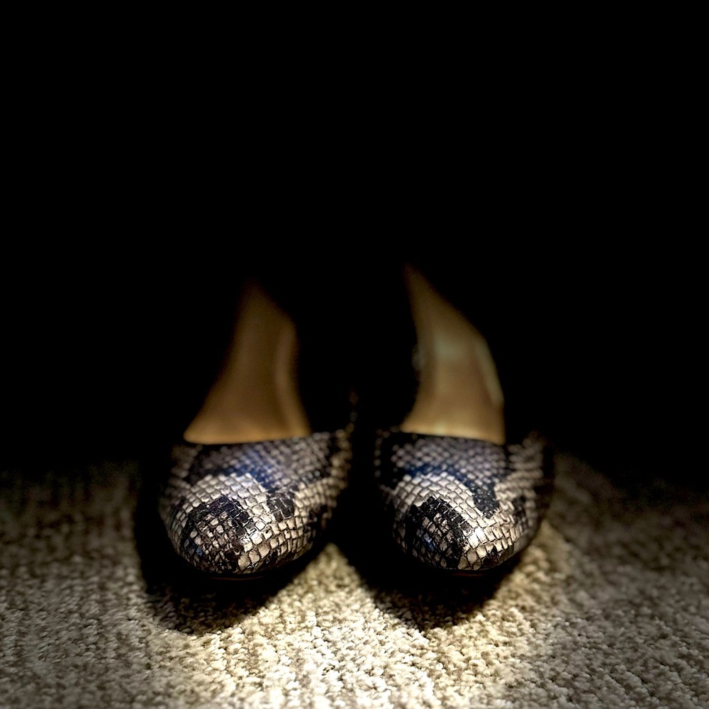Cole Haan Black and Gray Wedge with Snakeskin Detail